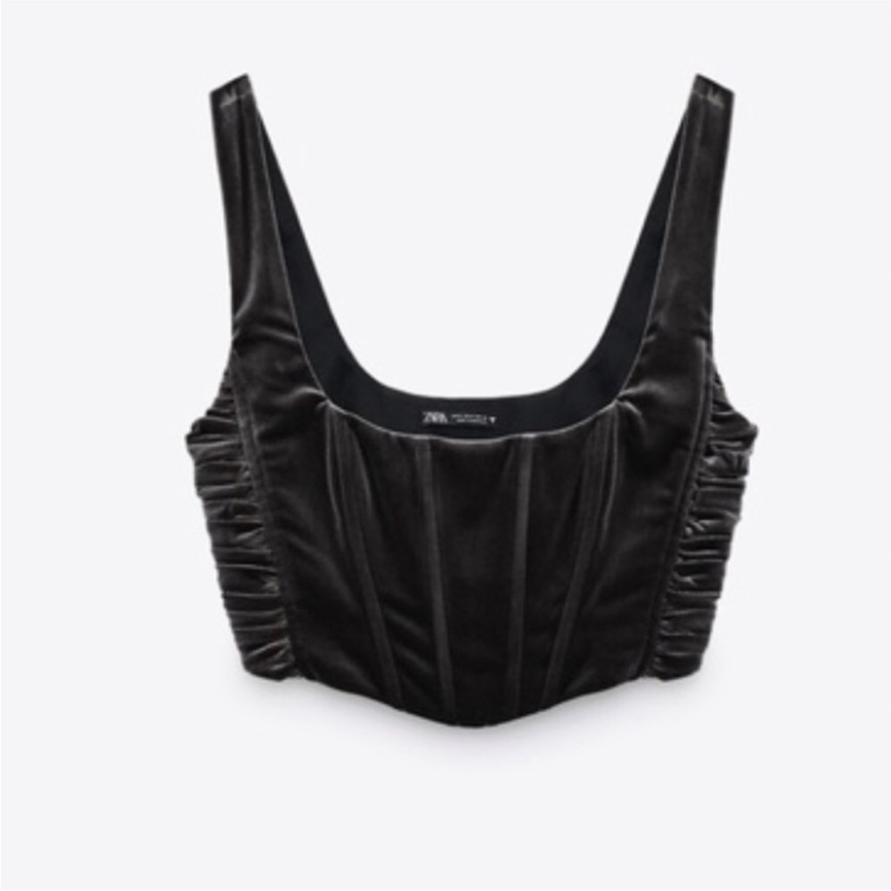 Zara Velvet Corset Crop Top in Gray Size Medium